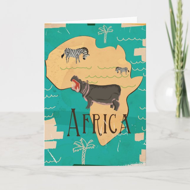 Tarjeta Festiva Poster de Viajes de la Viñeta de Africa (Anverso)