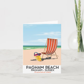 Tarjeta Festiva Poster de viajes de Pagham Beach Sussex vintage