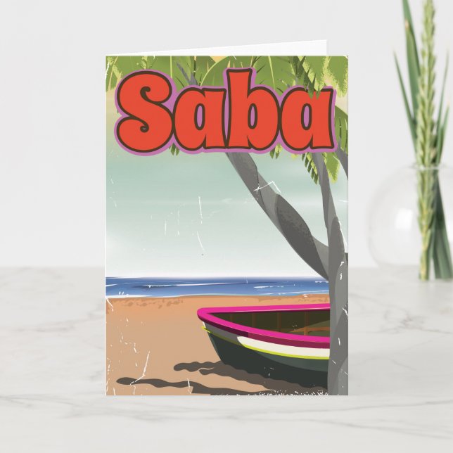 Tarjeta Festiva Poster de viajes de Saba. (Anverso)