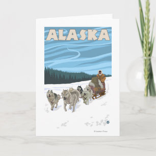 Tarjeta Festiva Poster de Viajes Vintage de Alaska Dogsledding