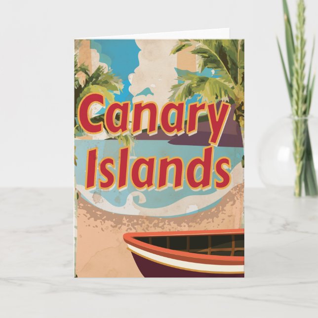 Tarjeta Festiva Poster de Viajes Vintage de Canarias (Anverso)