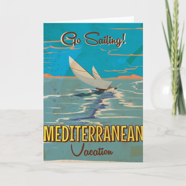 Tarjeta Festiva Poster de viajes vintage mediterráneo (Anverso)