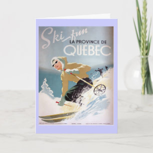 Tarjeta Festiva Poster del esquí del vintage, Quebec, país de las