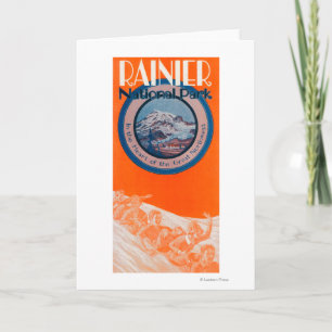 Tarjeta Festiva Poster del Monte Rainier - Sledding