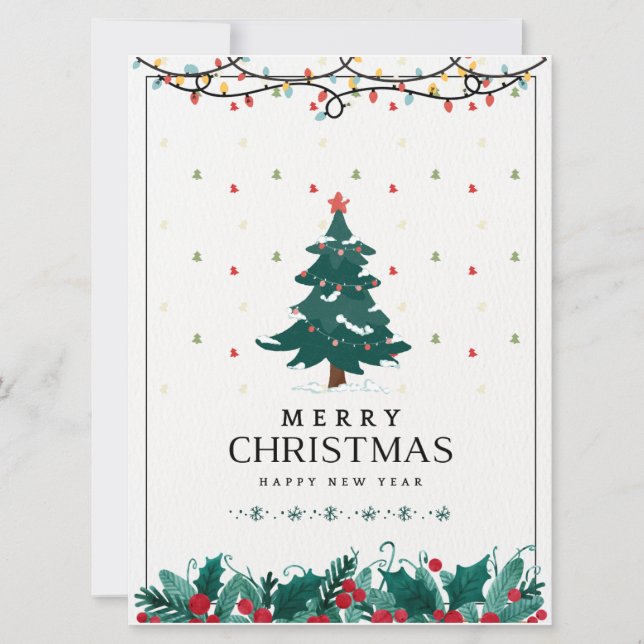 Tarjeta Festiva Poster navideño White Green Red Merry (Anverso)