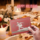 Tarjeta Festiva Postman de Vintage Merry Christmas Boy deslizándos<br><div class="desc">si te gusta el estilo vintage, te resultará perfecto enviar tus deseos con la ayuda de esta tarjeta de vacaciones de los Navidades con la frase "Navidades casados" en letra temática antigua y cartero corredizo con letra en colores rojo y beige. En el reverso puedes personalizar tu mensaje y firmar...</div>