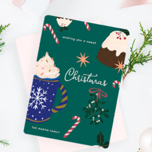 Tarjeta Festiva Postres dulces Navidades de comida navideña ilustr