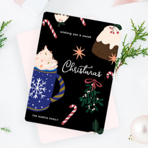 Tarjeta Festiva Postres dulces Navidades de comida navideña ilustr