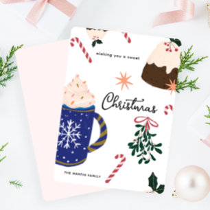 Tarjeta Festiva Postres dulces Navidades de comida navideña ilustr