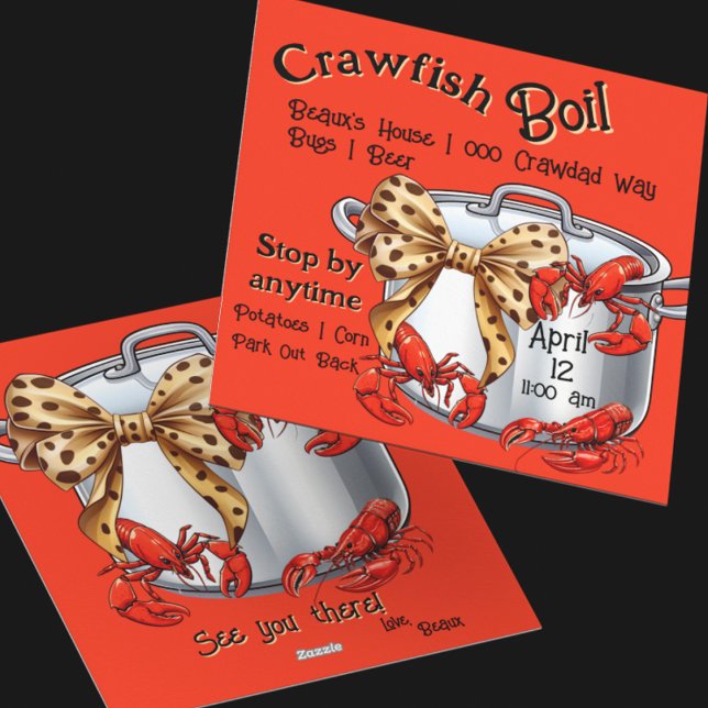 Tarjeta Festiva Pota de hervir con arveja y Fiesta de langosta (Crawfish and bows on a boiling pot for your next mudbug adventure.  Customize the front and back)
