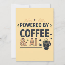 Tarjeta Festiva Powered by Coffee & AI Retro Tech Vector