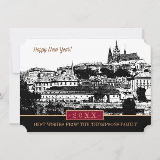 Tarjeta Festiva Prague Castle New Years Card, Prague Art  Holiday