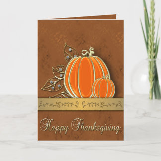 Tarjeta Festiva Preciosa calabaza de oro de acción de gracias deja