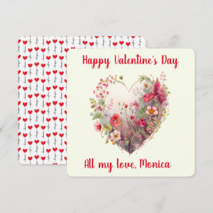 Tarjeta Festiva Precioso, Acuarela, Flores silvestres en un corazó