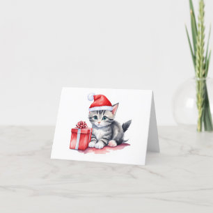 Tarjeta Festiva Precioso Gris y blanco Santa Kitten BLANK