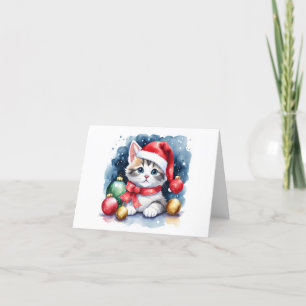 Tarjeta Festiva Precioso Gris y blanco Santa Kitten BLANK