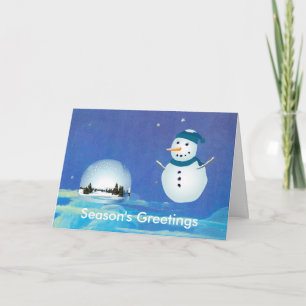 Tarjeta Festiva Precioso muñeco de nieve, mundo nevado blanco Navi