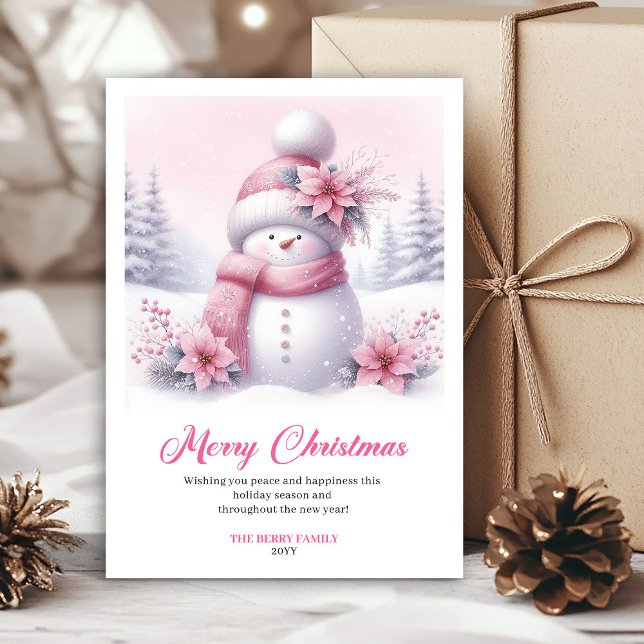 Tarjeta Festiva Precious pink snowman kids card editable  (Precious pink snowman kids card editable design)