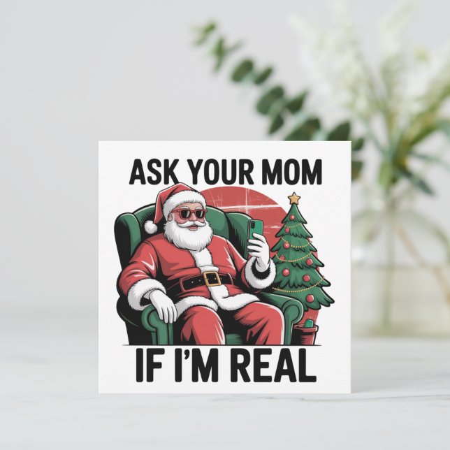 Tarjeta Festiva Pregúntale a tu mamá Divertido Santa Snarky Retro  (Anverso de pie)