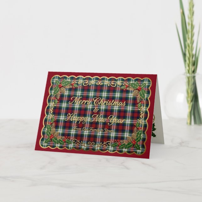 Tarjeta Festiva Preppy Christmas Plaid Wrapping Paper (Anverso)