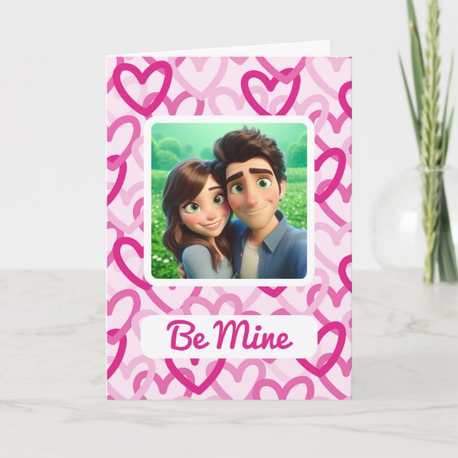 Tarjeta Festiva Preppy Hearts Pink (Anverso)