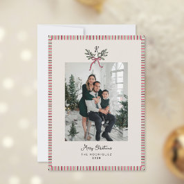 Tarjeta Festiva Preppy Holiday Card with Monogram and Family Photo