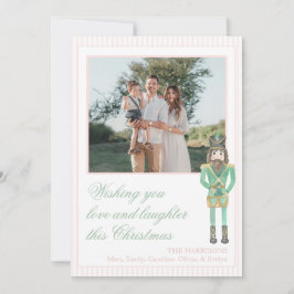 Tarjeta Festiva Preppy Pink Green Christmas Nutcracker One Photo 