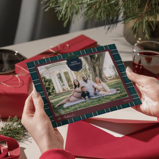 Tarjeta Festiva Preppy Tartan Plaid Christmas Photo Holiday Card (Subido por el creador)