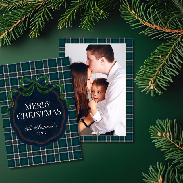 Tarjeta Festiva Preppy Tartan Plaid Christmas Photo Holiday Card (Subido por el creador)