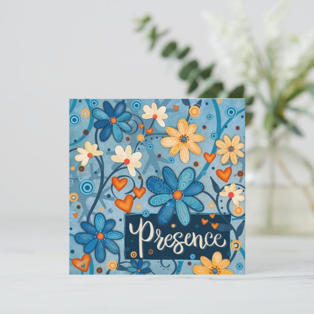 Tarjeta Festiva Presencia Inspiradora Bonito floral cardíaca Azul (Anverso de pie)