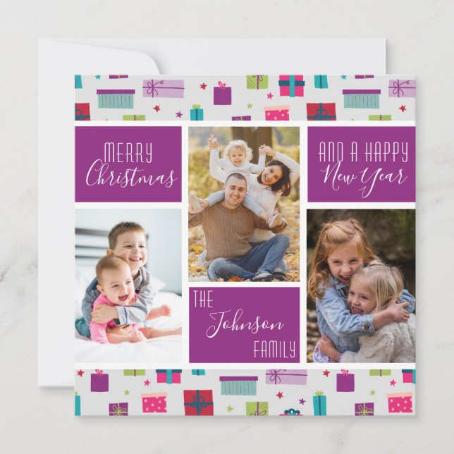 Tarjeta Festiva Presenta el Collage de fotos de la familia Feliz N (Anverso)