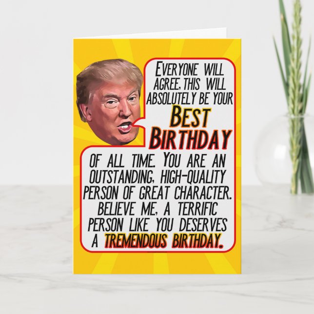 Tarjeta Festiva Presidente Donald Trump Divertido Mejor Cumpleaños (Anverso)