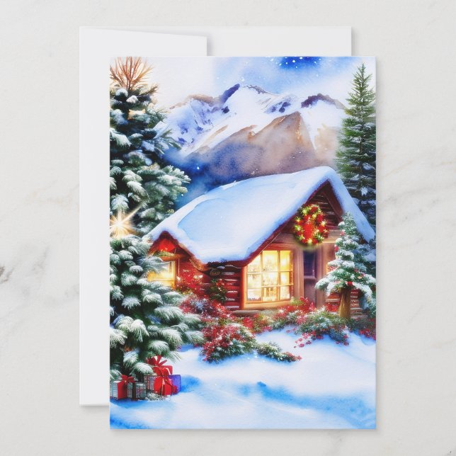 Tarjeta Festiva presupuesto de cabinas de montaña para navidades (Anverso)