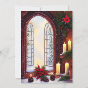 Tarjeta Festiva Presupuesto de ventana de iglesia nevada mini Navi