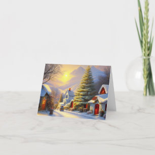Tarjeta Festiva presupuesto en blanco de aldea de Montaña nevada