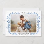 Tarjeta Festiva Pretty Floral & Berries Blue Hanukkah Photo<br><div class="desc">These beautiful Hanukkah photo cards feature pretty flowers,  berries,  and leaves in blue over a white background,  along with elegant fonts / text templates. The back of the card contains a matching pattern. For product or design inquiries please contact me (Tracey) at orabellaprints@outlook.com.</div>
