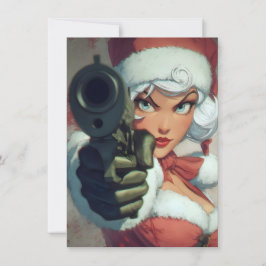 Tarjeta Festiva Pretty Lady has a Gun Christmas Cards
