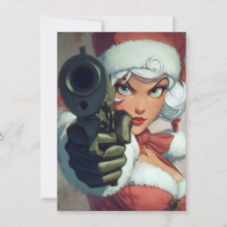 Tarjeta Festiva Pretty Lady has a Gun Christmas Cards