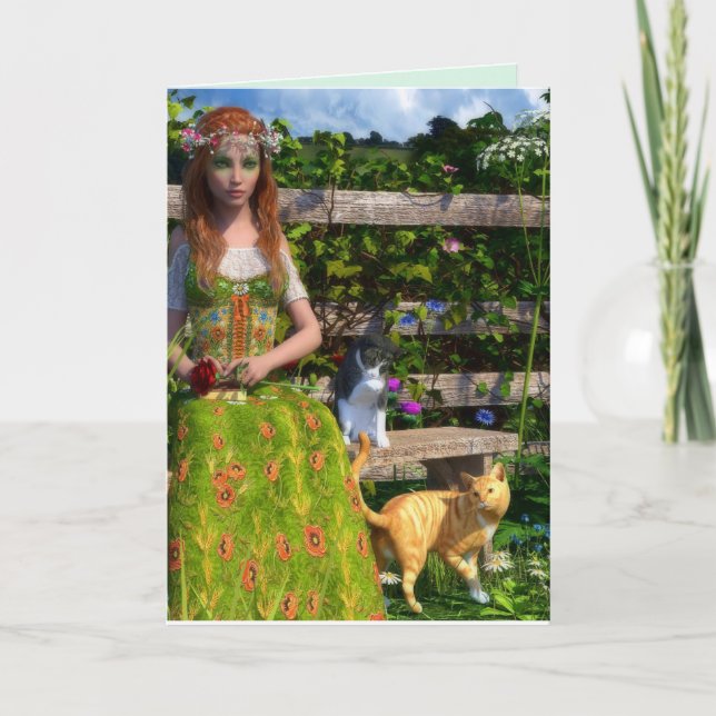 TARJETA FESTIVA PRETTY LADY WITH CATS CELTIC BIRTHDAY CARDS (Anverso)
