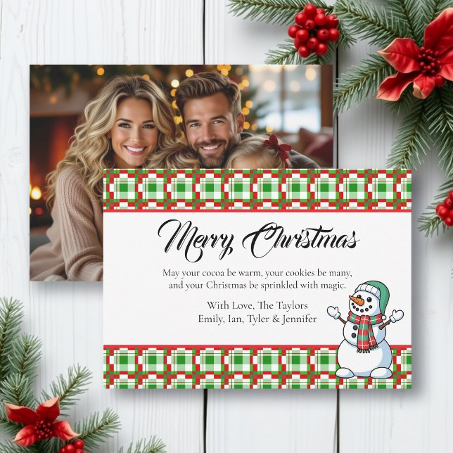 Tarjeta Festiva Pretty Plaid Snowman Photo Template Christmas (Subido por el creador)