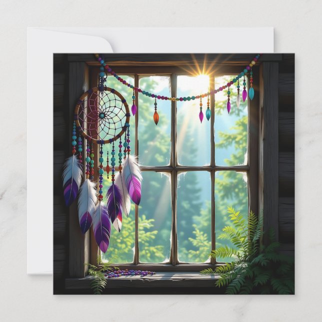 Tarjeta Festiva Pretty Purple Dreamcatcher in Window   (Anverso)