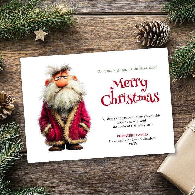 Tarjeta Festiva Prickly Santa funny editable Christmas greeting  (Prickly Santa funny editable Christmas greeting card)