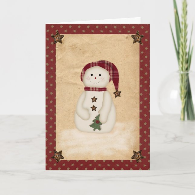 Tarjeta Festiva Prim Country Snowman Card (Anverso)