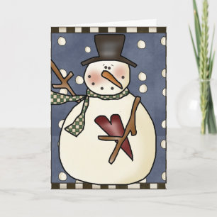 Tarjeta Festiva Prim Winter Snowman Greeting Card design2