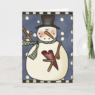Tarjeta Festiva Prim Winter Snowman Greeting Card design2