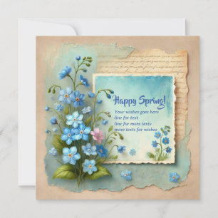 Tarjeta Festiva Primavera feliz con flores azules olvidadas-me-no