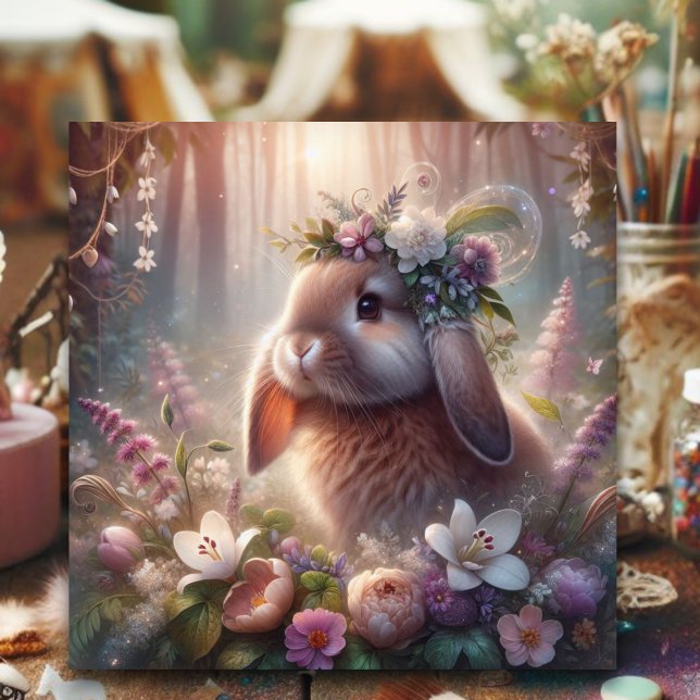 Tarjeta Festiva Primavera Floral Fantasía Lop Earn Bunny Easter (Subido por el creador)