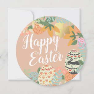 Tarjeta Festiva Primavera Floral Huevos Clover Feliz Rosa de Pascu