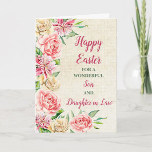 Tarjeta Festiva Primavera florece feliz hijo de Pascua con su ley