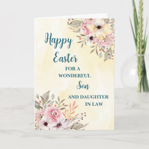 Tarjeta Festiva Primavera florece feliz hijo de Pascua con su ley